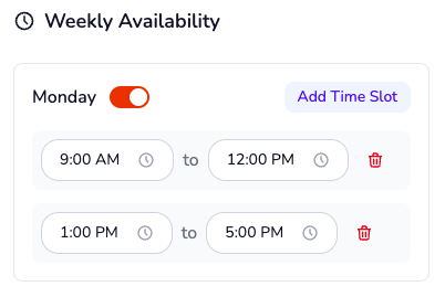 Availability Settings